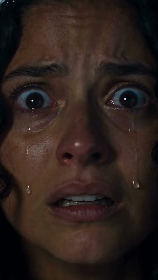 Los ojos de una mujer asustada se encienden como fuego